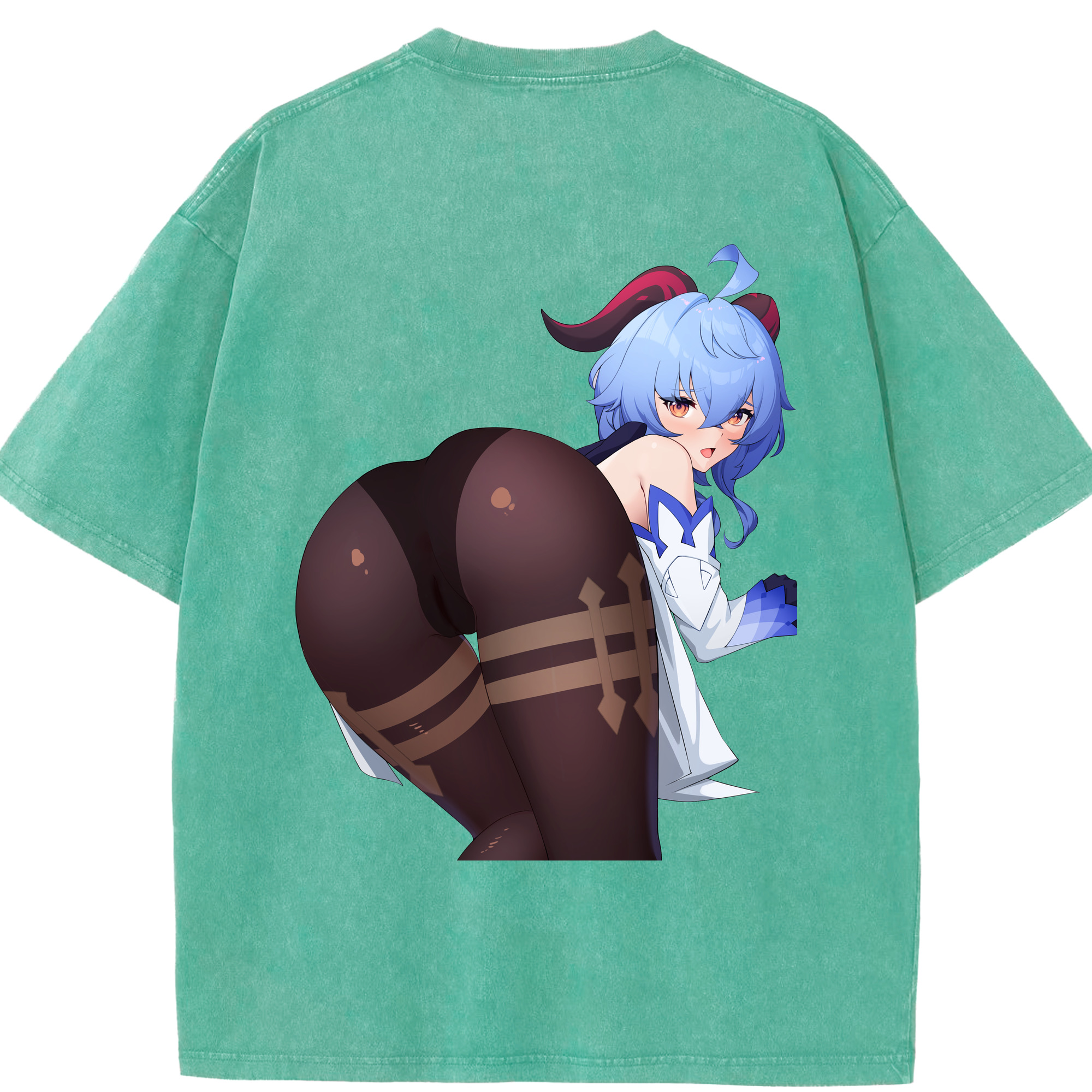 げんし神 甘雨 かんう genshin Ganyu 綿100% ヴィンテージ風 半袖Tシャツ（背面プリント）